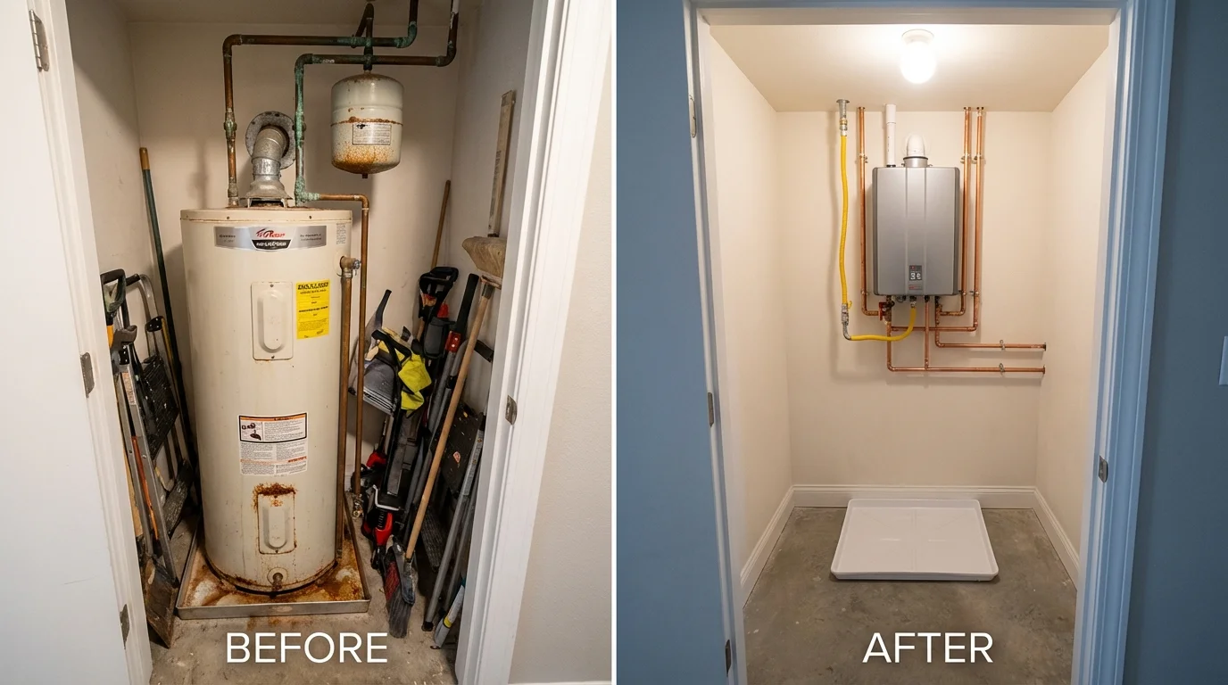 Tank water heater versus wall-mounted tankless unit comparison for Lagrange, IN homeowners